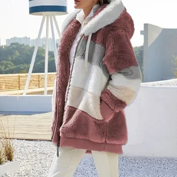 CINESSD 2022 toamna și iarna cald plus mozaic buzunar cu fermoar cu gluga liber jacheta femei