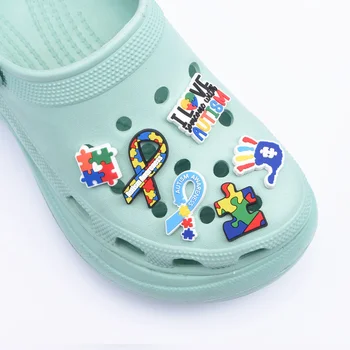 1 Buc Moale din PVC Pantof Farmece Conștientizării Autismului JIBZ Puzzle se Potrivește Pentru a Bloca Sandale Decor Cu Croc JIBZ Pentru Copii Adulți