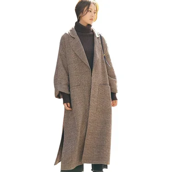 Iarna Haină de Lână Nou Stil coreean Casual Rever Culoare Solidă la Mijlocul lungime Haina Chic Manteau Femme Qm*