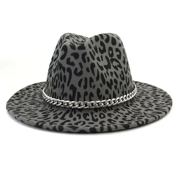 2020 Nou Leopard De Imprimare De Lână Simțit Fedora Pălărie Jazz Panama Femei Barbati Din Bumbac Unisex Elegant Domnilor Pălărie