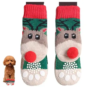 Câinele Șosete De Crăciun Câine Sock 2 Perechi Non Alunecare Câine Prindere Șosete Cu Bretele Reglabile De Control Al Tracțiunii Pentru Podea Animale De Companie Laba Protector