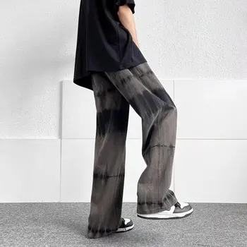 Ins Hip-hop Street Design Tie-dye Pantaloni Drepte Spălat Liber Blugi Casual Bărbați și Femei Valul y2k Vara Streetwear