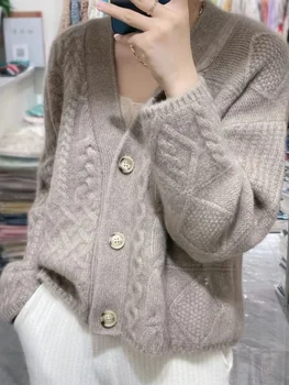 Hsa Femei Pulover Cardigan Moda coreeană Fată Tânără Y2K Răsucite Cardigane Pulovere Chic Alb Tricot Roz Doamnelor Topuri