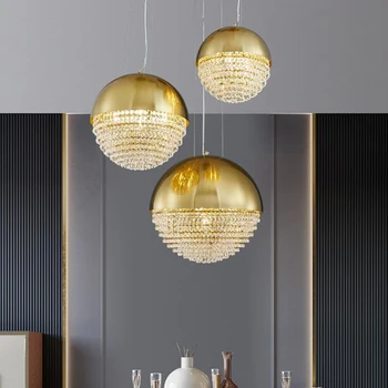 Jmmxiuz Nordic moderne de lux candelabru de cristal rotund candelabru de aur sala de mese bucatarie camera de zi iluminat iluminat