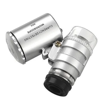 Mini 60X Lupa Microscopul UV Bijutier Lupa Detector de valută cu LED-uri Lumina