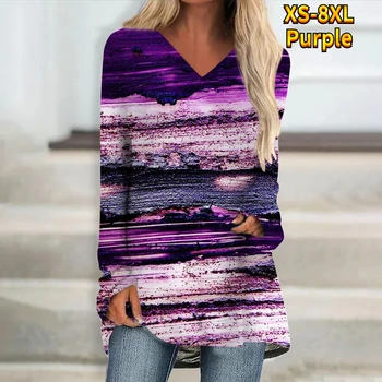 2022 Doamnelor Abstract Imprimare Pulover de Toamna Iarna de Moda pentru Femei cu Maneca Lunga Top Trend V-Neck T-shirt Casual Tricou Vrac