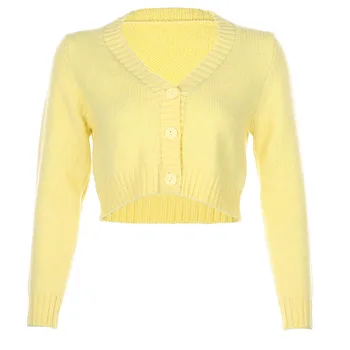 Culoare pură V-neck cardigan de lână bluza femei 2021 primăvara și toamna noi pulover scurt