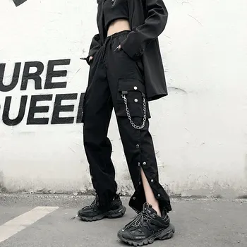 Femeile Mall Goth Negru Pantaloni De Marfă Chian Femei Stil Gotic Emo Înaltă Talie Pantaloni Femme Întuneric Grunge Harajuku Supradimensionat