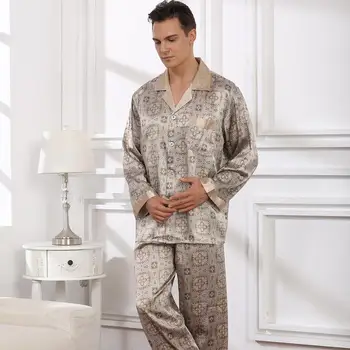 De înaltă Calitate Imprimate Bărbați Pijamale Epocă Pijama Set Pijamale Casual sex Masculin Satin cămașă de noapte Halat халат мужской пижама Pijamas