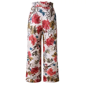 CHYAOWU0130 Moda Tropical Print Lace-up Vrac-picior Larg Plaja Excursie pantaloni de Vară de protecție Solară Casual buzunar Pantaloni Femei