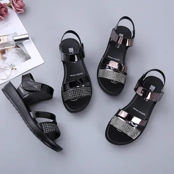 Noi Vara Plat Pantofi pentru Femei de Moda de varsta Mijlocie Femei Stras Non-alunecare Moale Jos Toate-meci Femei Sandale 2022