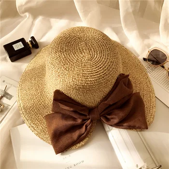 Noi Femeile de Moda de Vară Pălărie Plajă Arc Decor Paie Vacanta de protecție Solară Pliant Pescar Doamna cu Pălărie Pălărie de Soare