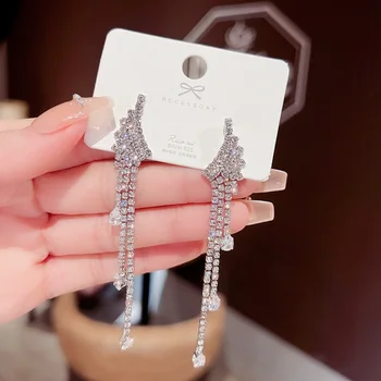 2022 coreene Noi Argint 925 Aripă de Înger Tassel Cercei Stud pentru Femei de Moda de Cristal Elegant de Bijuterii Cadouri Partid