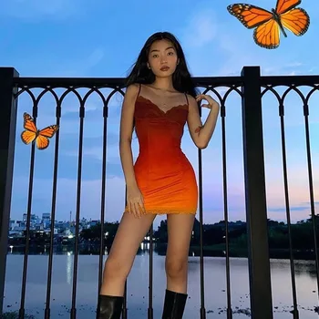 Orange Sexy Sling Bodycon Rochie de Moda pentru Femei fără Mâneci V Gât Dantelă Îmbrăcăminte Doamna Casual Slim Mini Rochii Noi Top femei rochie