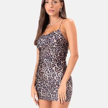 Sexy Leopard Maro Rochie Mini Femeile Cu Spatele Gol, Fără Mâneci Rochii De Vara Sexy Si De Club De Moda Francez Vestido De Mujer