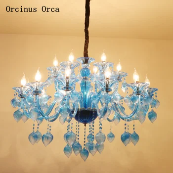 Albastru mediteranean Candelabru de Cristal living sufragerie dormitor de lux Europene creatoare de culoare LED-uri Candelabru de Sticlă