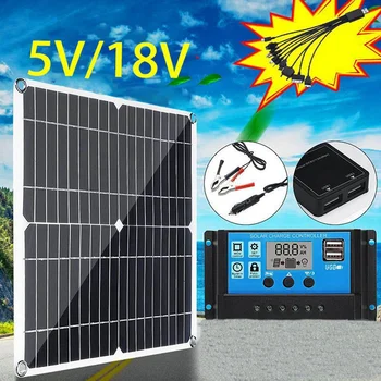 12V Portabil cu Panou Solar Kit 2 USB Încărcător Port Cu 60A Controler de Încărcare Solar Off-Grid Module Monocristaline