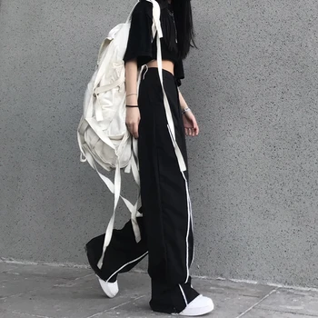 Harajuku Pantaloni Lungi de Primăvară și de Toamnă de Înaltă talie Direct Vrac se Potrivi Pantaloni Largi de Îmbrăcăminte pentru Femei Pantaloni Casual, Negru